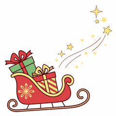 Sleigh emoji with tiny gifts and sparkle trail