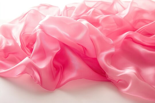 Draped pink silk fabric, soft folds and textures, elegant and luxurious.