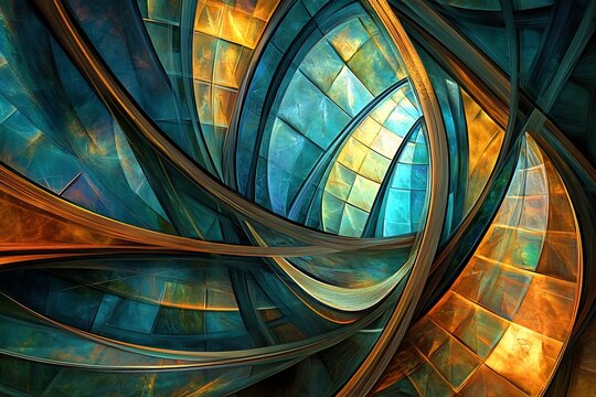 Abstract Fractal Inspired Stained Glass Composition