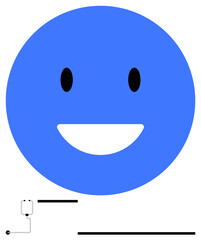 Large blue happy face with stethoscope element emphasizing cheerful tone, healthcare, and modern tech. Ideal for wellness, medical care, positivity, innovation, tech healthcare, mental health flat