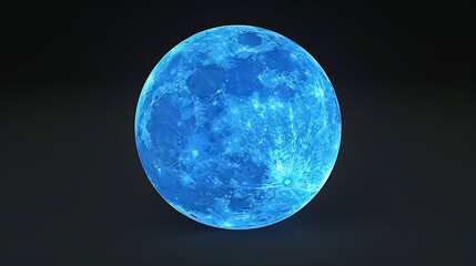 Mystic Blue Moon with detailed craters shimmering ethereal glow against dark backdrop