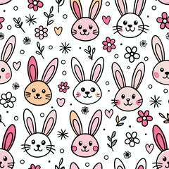 Fototapeta premium Cute Bunny and Flower Pattern