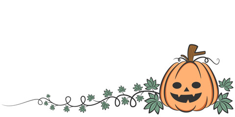 Cute Halloween Pumpkin with Vines on White Background