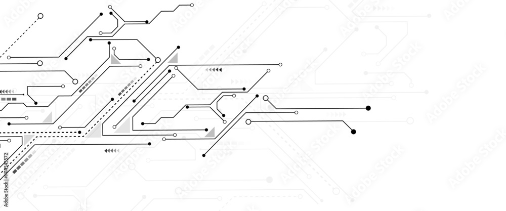 Poster Vector Technology black circuit diagram concept. Abstract technology on white background. High-tech circuit board .