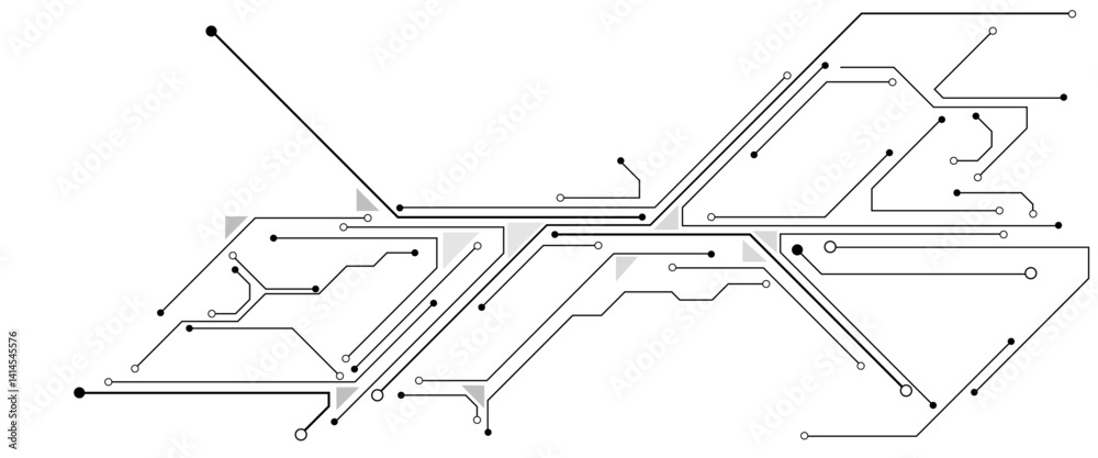 Poster Vector Technology black circuit diagram concept. Abstract technology on white background. High-tech circuit board .