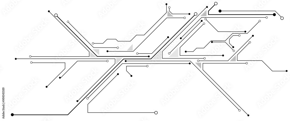 Poster Vector Technology black circuit diagram concept. Abstract technology on white background. High-tech circuit board .