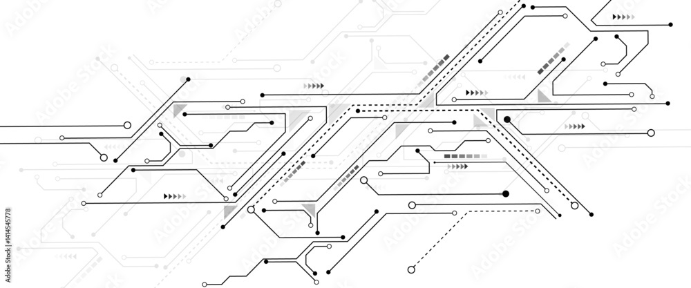 Poster Vector Technology black circuit diagram concept. Abstract technology on white background. High-tech circuit board .