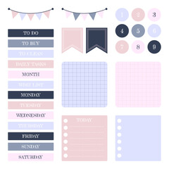 Naklejka premium Set of cute doodle text box with icon. Notes Sheets and Stickers Collection. Speech bubble balloon, scrapbooking elements, ribbons, reminders and bookmarks.Vector illustration, flat design.