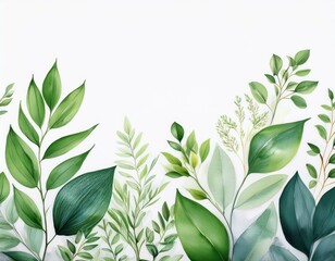 Fototapeta premium Herbal minimalist vector banner. Hand painted plants, branches, leaves on a white background