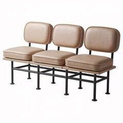 Fototapeta premium Modern Three-Seater Bench with Beige Cushions and Black Metal Frame.
