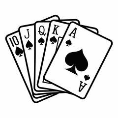 Royal Flush Spades Poker Hand Black And White Simple Illustration Design