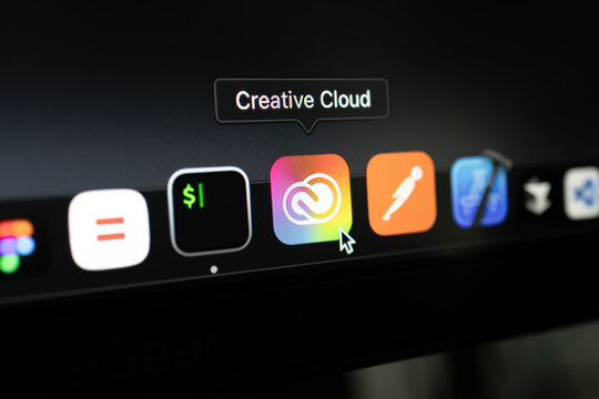 Poznan, Poland &ndash; April 14, 2025: Adobe Creative Cloud app icon highlighted in macOS dock for managing design and media tools