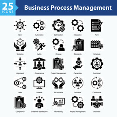 Fototapeta premium Business Process Management features a collection of icons in a sheet format representing operational efficiency, project management, automation, and process compliance in modern business.