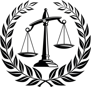 Silhouette vector featuring a justice logo and legal icon.