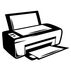 Bold Black and White Illustration of an Office Printer with Paper
