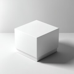 Blank White Square Gift Box with Subtle Shadow on White Background