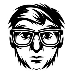 Detailed black and white portrait of a man with stylish glasses