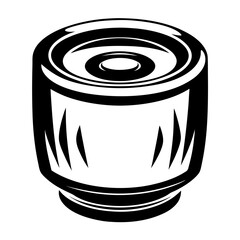 Monochrome Cylinder with concentric circles and vertical lines on a white backdrop