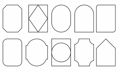 Set of 10 vintage label and badge frame shapes or geometry frame in outline style. Ideal for logos, packaging, labels, and retro design templates. Vector template design elements