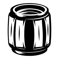 Stylized black and white illustration of a container barrel with unique design