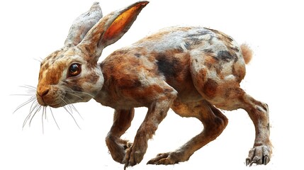 Obraz premium Running Brown Hare with White Background. (1)