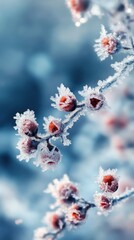 Frozen Berries in Winter Wonderland: A Close-Up of Nature's Beauty