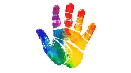 Colorful Handprint Isolated on White Background — Artistic Print, Vibrant Colors, and Creative Expression