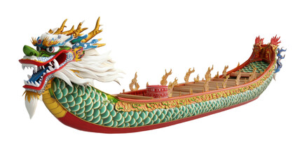 Dragon Boat Isolated on White Background — Traditional Asian Boat, Cultural Heritage, and Water Sports Concept
