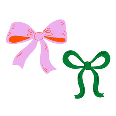 Simple hand drawn ribbon bow collection. Bowknot for decoration, big set of bowtie. Vector ribbons, silk bows for gifts, present knots and wrap pack isolated.