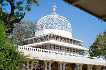 Obraz premium Colourful artifacts and paintings displayed in the museum complex, City Palace, Udaipur, Rajasthan