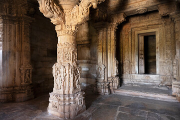 Carved pillars and interiors of The Sahasra Bahu temples or Sasbahu Temples, Nagda, Rajasthan