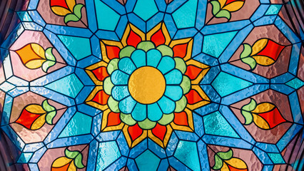 colored glass retro style windows close up