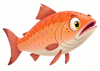 Cartoon Orange Fish Illustration Aquatic Animal Character Design Funny Seafood Graphic