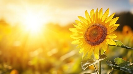 Obraz premium Golden Hour Sunflower: A Summer Sunset Symphony