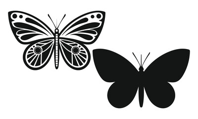 Black and White Butterfly Silhouettes – Minimalist Symmetrical Vector Duo