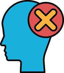 A blue head with a red X on it