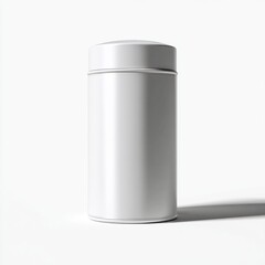 Blank White Cylindrical Tin Can Mockup on White Background