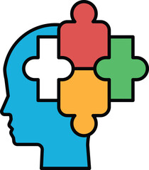 A puzzle piece head with a blue background