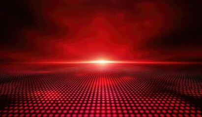 Shiny Red Patterned Horizon with Bright Illumination and Dots Perspective View