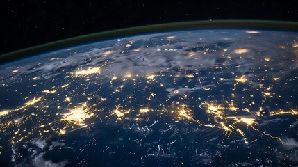 Obraz premium The city lights of planet Earth shine vividly through the darkness of space