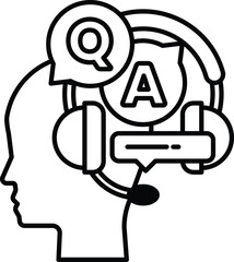 cartoon of a person with a headset on their head and a question mark