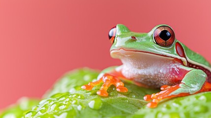 Naklejka premium Vibrant green frog macro photography high contrast nature image