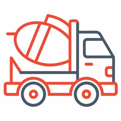 Concrete Mixer Truck Silhouette Vector Icon White Background.