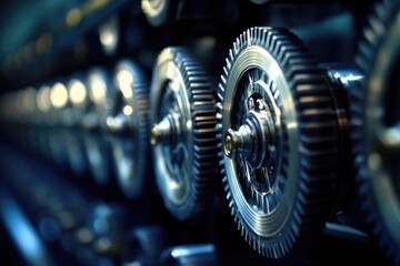 Fototapeta premium Close-Up of Interlocking Gears A Showcase of Precision Engineering and Industrial Machinery