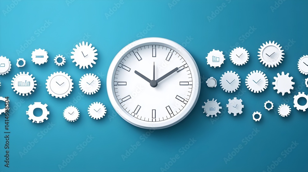 Poster business time management concept with clock and gears digital environment abstract view