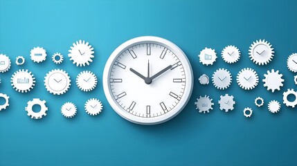 Business time management concept with clock and gears digital environment abstract view