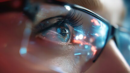 Closeup person face with glasses tech high resolution image, Futuristic technology photography concept fantasy 