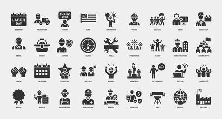 labor icons themes like labor day thanks innovation youth safety community, Union Construction Calendar