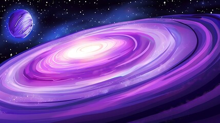 Fototapeta premium Vibrant swirling galaxy with a distant planet, abstract cosmic art