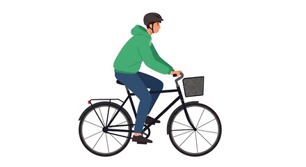 Obraz premium Stylish urban cyclist enjoying a leisurely ride on a classic black bicycle